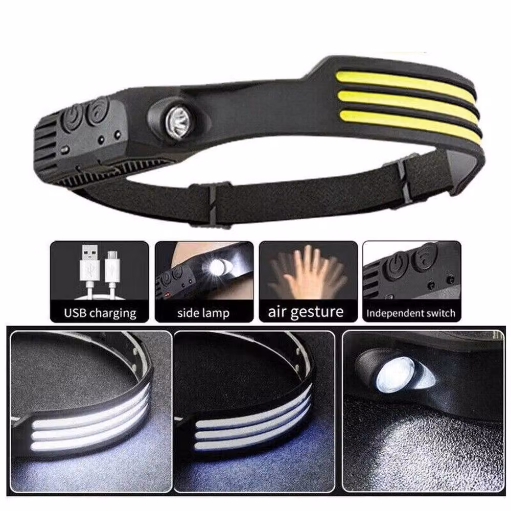 FLAVORA USB Rechargeable COB LED Headlamp with Motion Sensor in Black – 4