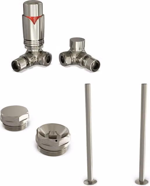 Derry Bold Silver Nickel Plated Brass Angle Thermostatic Radiator Valve Installation Kit 1/2 inch