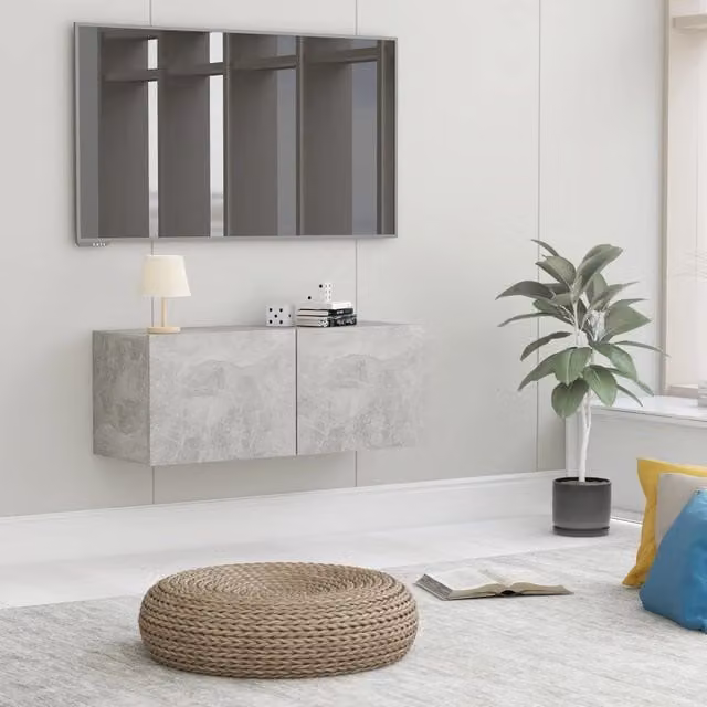 Berkfield Home Wall Mounted TV Cabinet in Concrete Grey, W/D/H: 80 x 30 x 30 cm