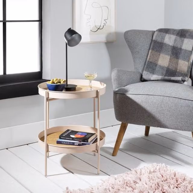 Noa and Nani Solna Large Round Side Table in Blush Pink Pine Wood