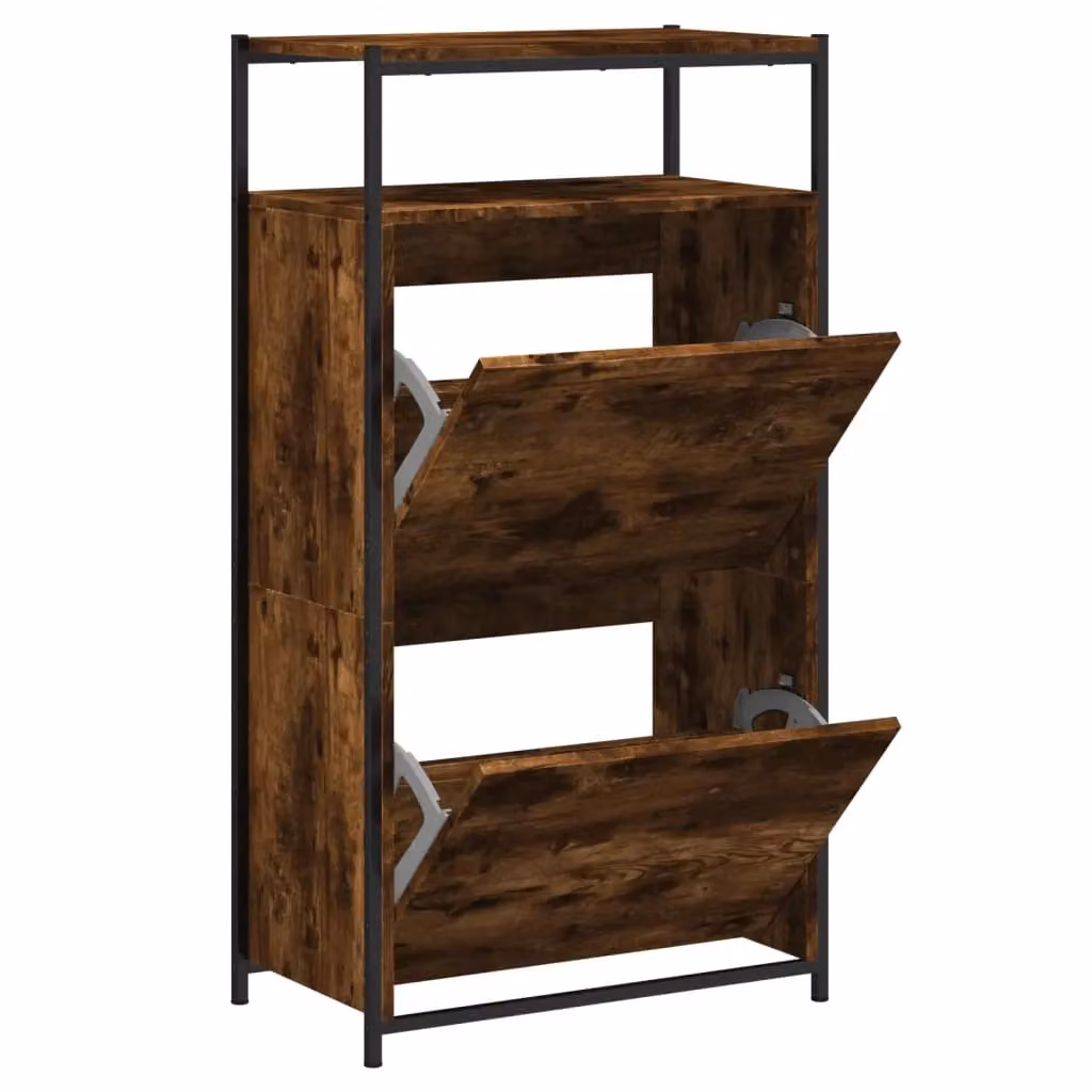 Berkfield Home Smoked Oak Shoe Cabinet in Brown, W/D/H: 60 x 34 x 112 cm – 2