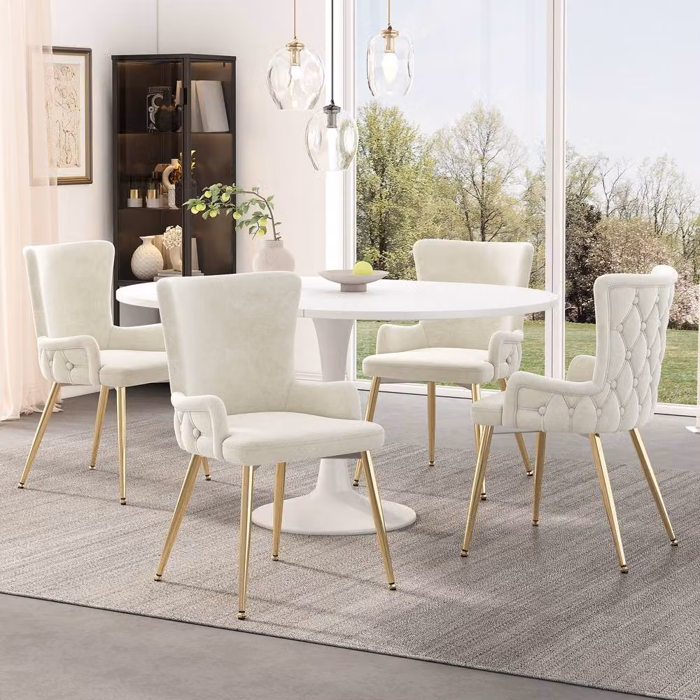 BTM Set of 2 Beige Velvet Dining Chairs with Gold Metal Legs – 2