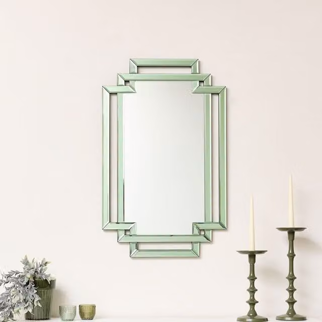 Melody Maison Art Deco Green Glass Rectangular Wall Mirror W: 80 cm, H: 50 cm