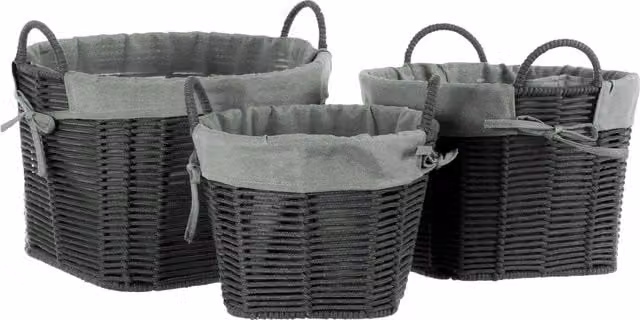 Orsina Set of Three Grey Round Cotton Rope Storage Baskets with Wire Frame and Removable Liners – 1