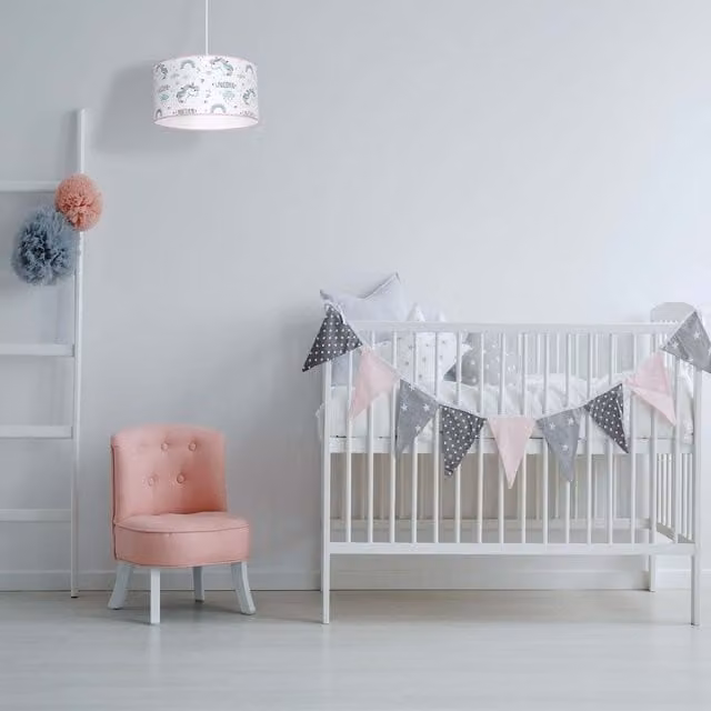 Milagro Unicorn Height Adjustable Fabric Pendant Lamp in White