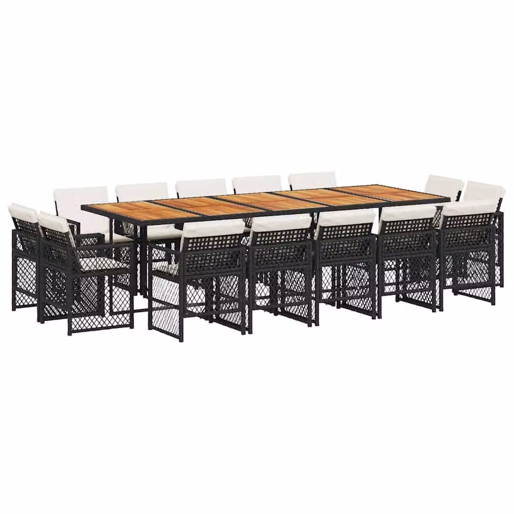 Berkfield Home 15 Piece Garden Dining Set with Black Poly Rattan and Cushions – 2
