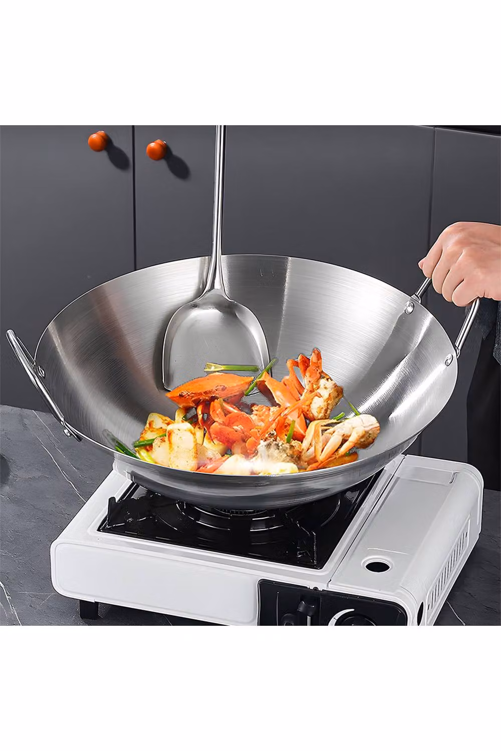 Living and Home Stainless Steel Wok in Silver – 4