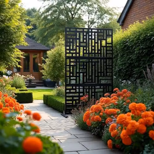 Nicoman Black Metal Outdoor Privacy Screen and Freestanding Paravent, W/H: 90 x 180 cm – 6