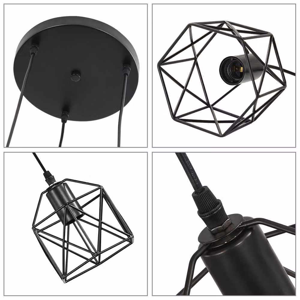 Pheashine Retro Industrial Iron Pendant Light in Black with E27 Socket and Bulb Included, H: 150 cm – 2
