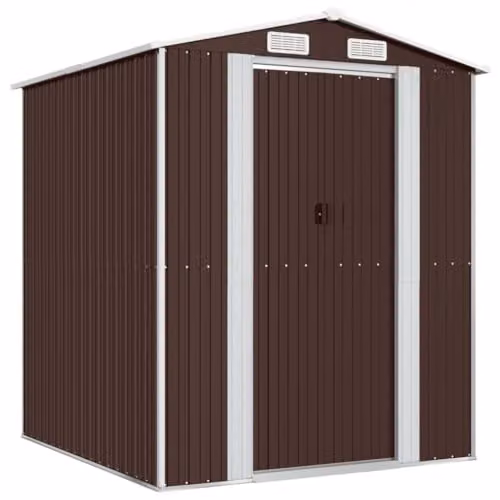 vidaXL Garden Shed Outdoor Storage House in Dark Brown, Galvanised Steel, W: 192 cm, D: 191 cm, H: 223 cm – 1