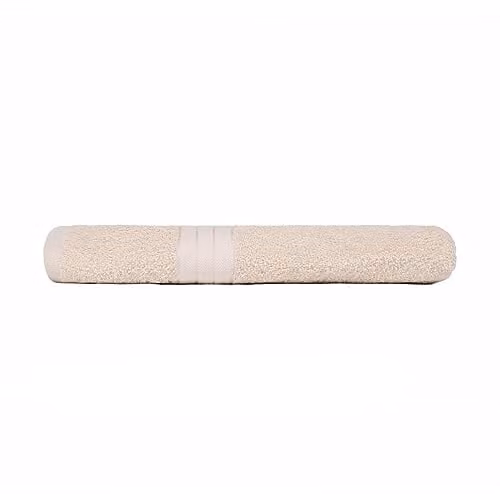 OHS Luxury Cotton Terry Bath Towel with Border, Beige, W: 70 cm, H: 115 cm