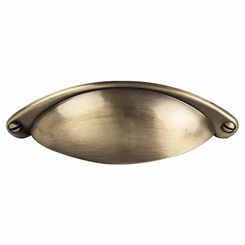 Loops 4 Pack Traditional Cup Pull Handles in Brushed Brass, W: 10.4 cm, H: 2.6 cm, Fixing Centres: 6.4 cm – 2