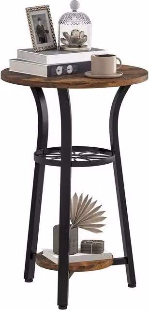EONLION 3-Tier Industrial Round Side Table in Brown and Black, Diameter: 38 cm – 1
