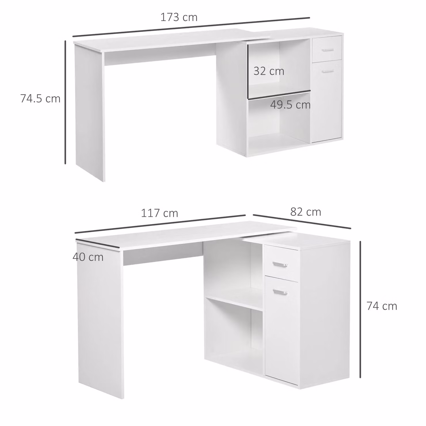 HOMCOM Rotating Corner Computer Desk and Dining Table with Storage Shelf in White – 2
