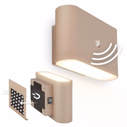Briloner Rechargeable LED Wall Light with Motion Sensor and Up & Down Lighting, Beige, W/D/H: 16 x 9.5 x 6.5 cm
