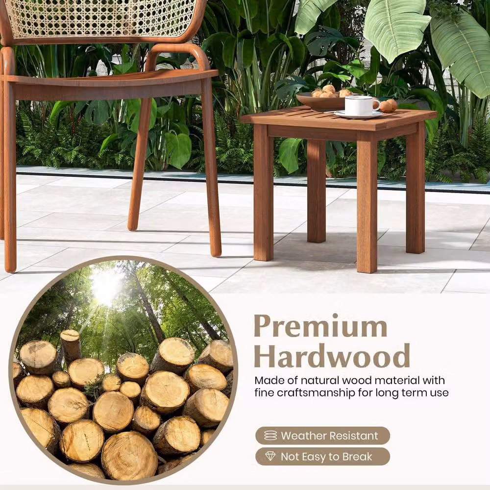 Costway Hardwood Patio Side Table, Natural Wooden Slatted Square Outdoor End Table – 5