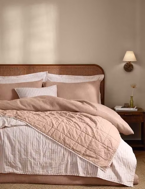 YARD Hebden Soft Pink Striped Reversible Quilted Cotton Bedspread
