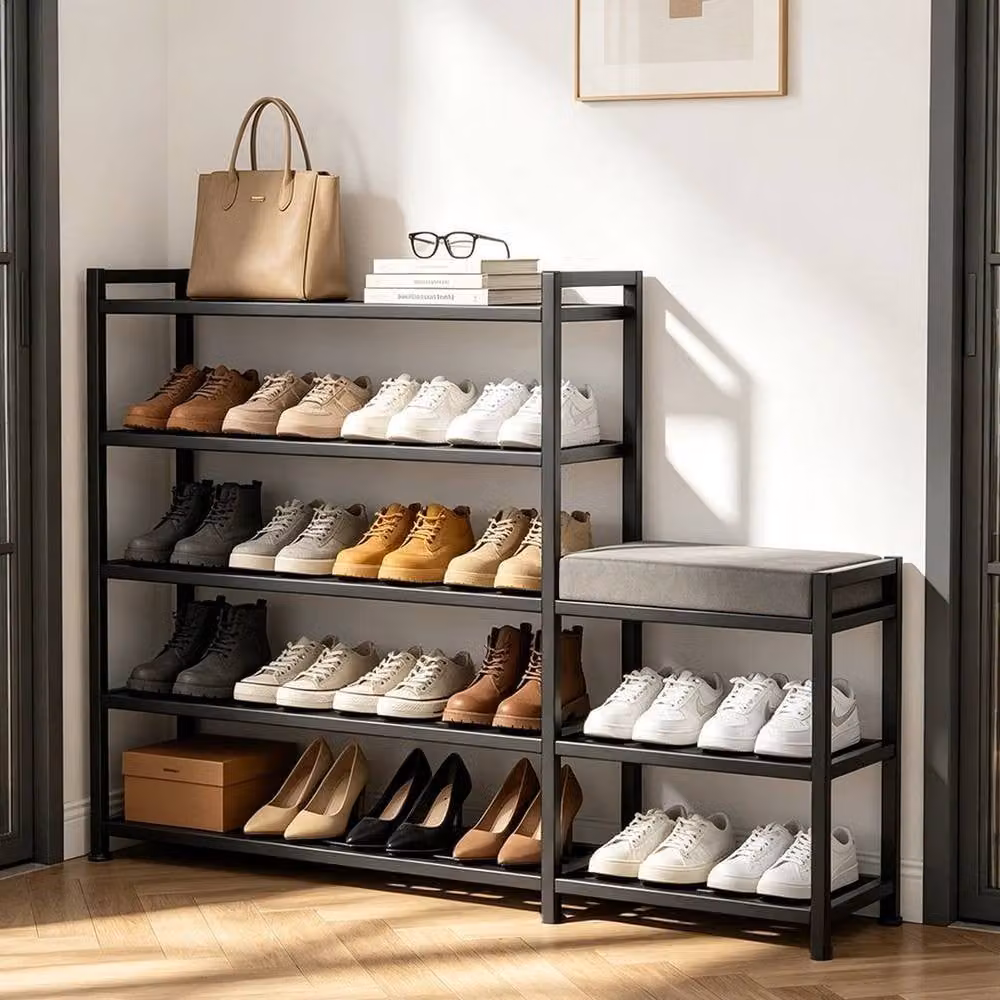 KORVIXA 5 Tier Metal Shoe Storage Rack Organiser in Black, Width: 90 cm – 4