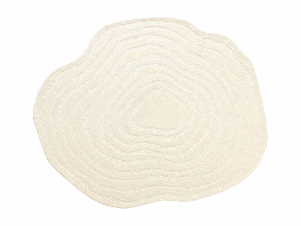 Vente-unique Hand-Tufted Shaped Textured 100% Wool Rug in Ivory, Diameter: 200 cm – 2