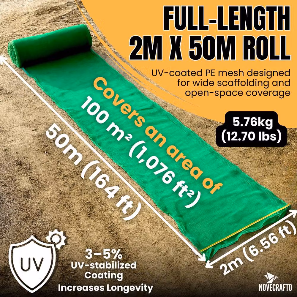 Novecrafto Green Plastic Safety Scaffold Netting, 2 m x 50 m – 3
