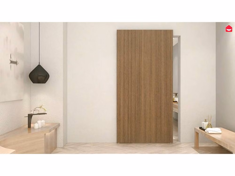Vente-unique Reversible Minimalist Sliding Door in Wood and MDF with Invisible Rail, Brown, W: 236.22 cm, H: 236.22 cm – 4