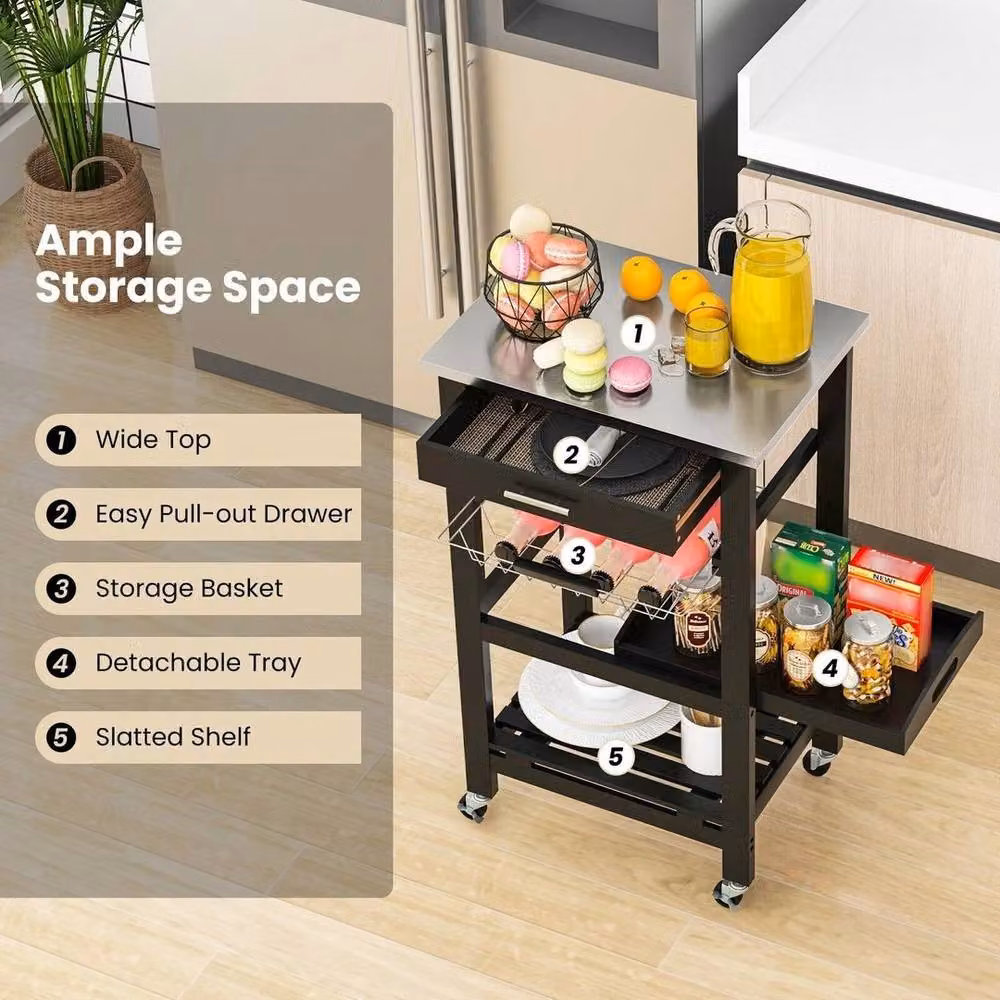SPETLEK Black Wheeled Kitchen Storage Trolley Cart Cupboard Island – 5