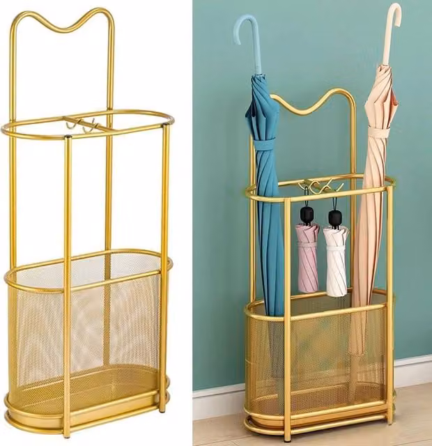 KORVIXA Gold Metal Hallway and Porch Storage Rack with Removable Tray, W/D/H: 100 x 100 x 100 cm – 1
