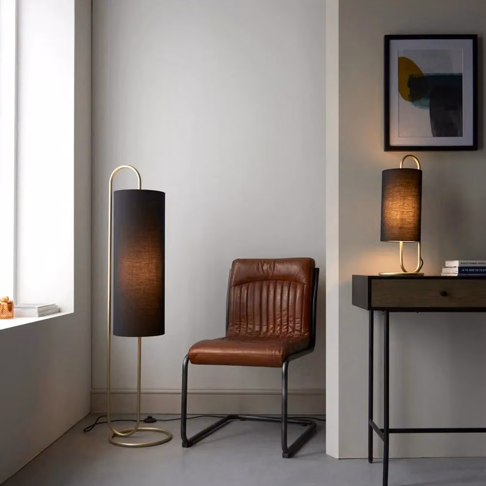 Loops Modern Antique Brass Oval Table Lamp with Black Fabric Cylinder Shade – 4
