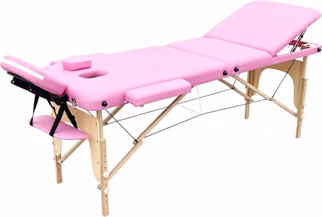 WestWood Portable 3-Fold Massage Bed with Wooden Frame in Black and Pink