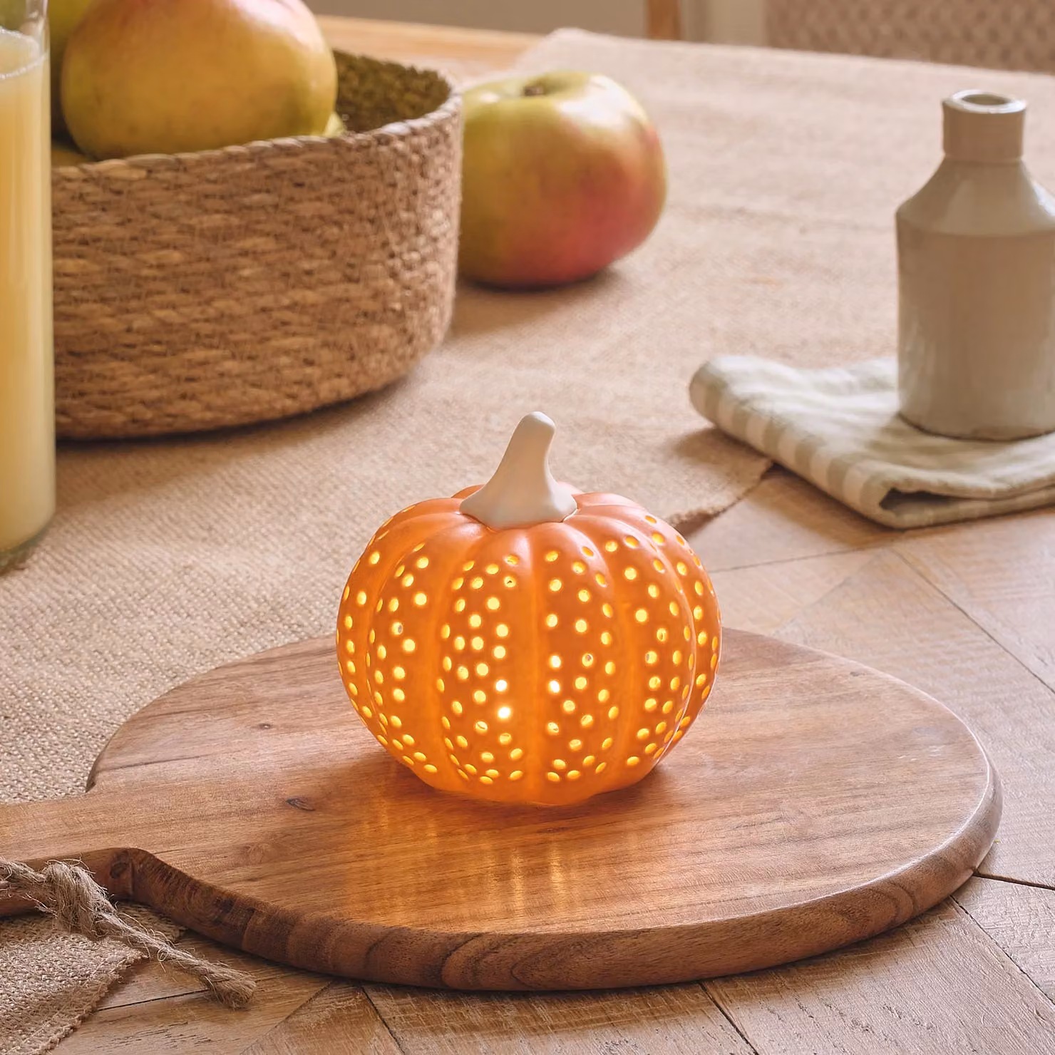 Lights4fun Orange Painted Porcelain LED Pumpkin Decoration