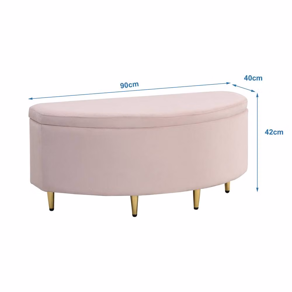 Rolipo Pink Velvet Storage Bench with Metal Legs W: 90 cm, H: 42 cm, D: 40 cm – 3