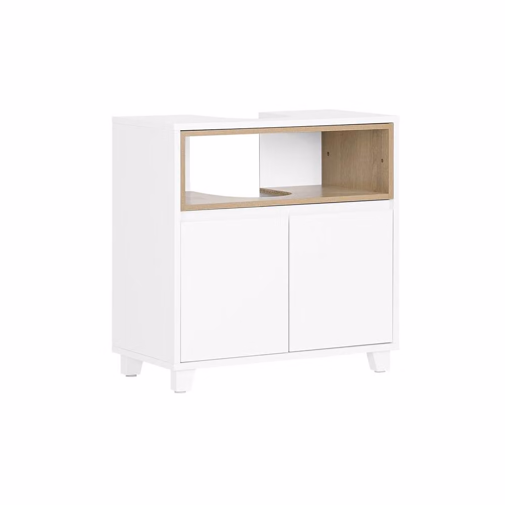 SoBuy White Under Sink Bathroom Cabinet with Open Shelf and 2 Hinged Doors, Height: 61 cm – 2