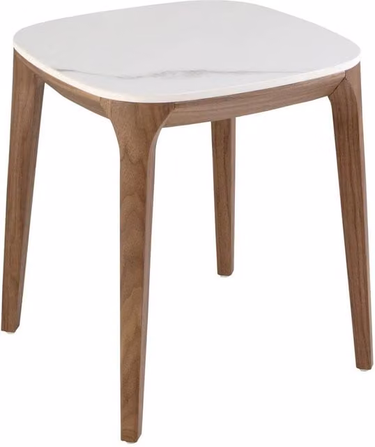 Angel Cerda Square Side Table with White Ceramic Marble Effect Top and Walnut Wood Base, W/D/H: 50 x 50 x 51 cm