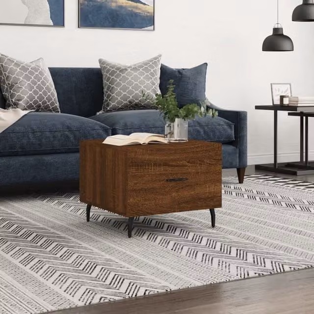 Berkfield Home Modern Square Coffee Table in Brown Oak, W/D/H: 50 x 50 x 40 cm