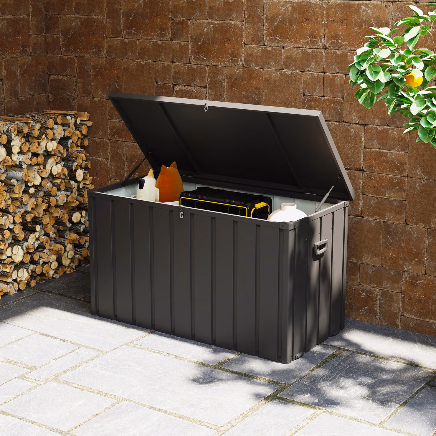 Outsunny 450L Galvanised Steel Garden Storage Box with Wheels, Dark Grey – 2