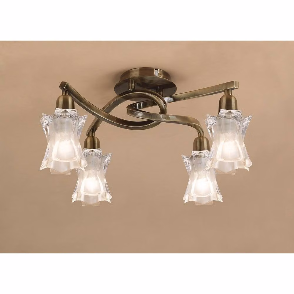 Netlighting Alaska 4 Light Ceiling Lamp in Antique Brass and Gold with Transparent Glass Shades – 2