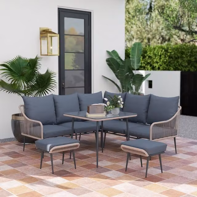 Outsunny 6 Piece Modern Garden Furniture Set with Cushions in Brown and Grey