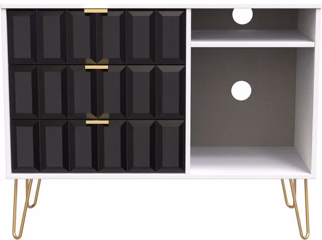 Ready Assembled 2 U Metro 3 Drawer TV Unit in Black and Gold