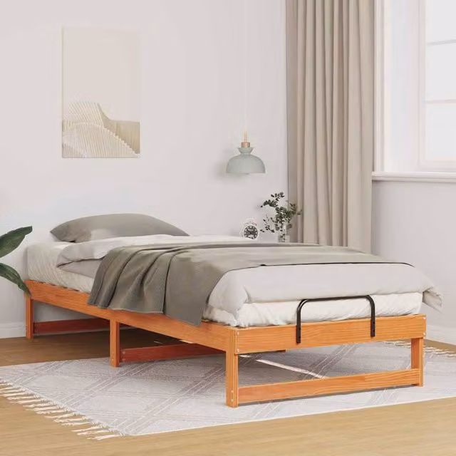Berkfield Home Modern Solid Pine Wood Bed Frame, Brown, W: 100 cm, L: 220 cm – 1