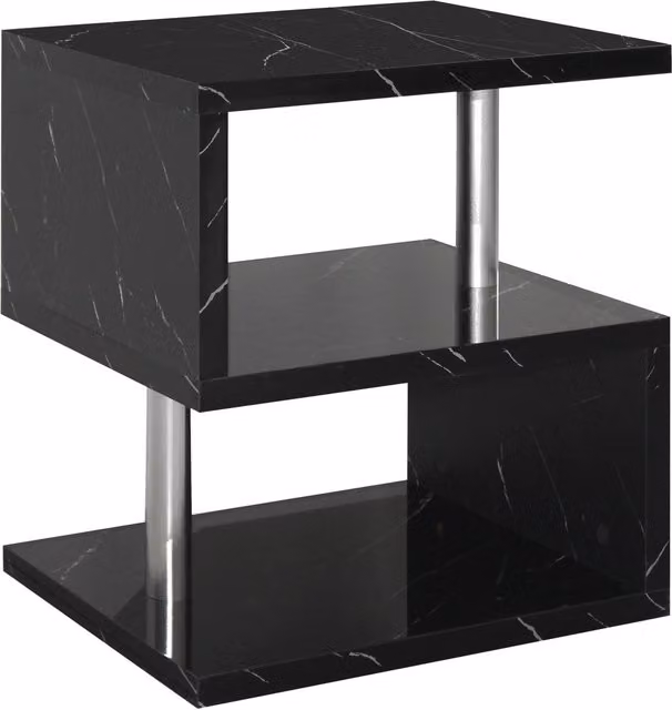 Comfy Living Abstract S-Shaped High Gloss LED Side Table in Black and Marble