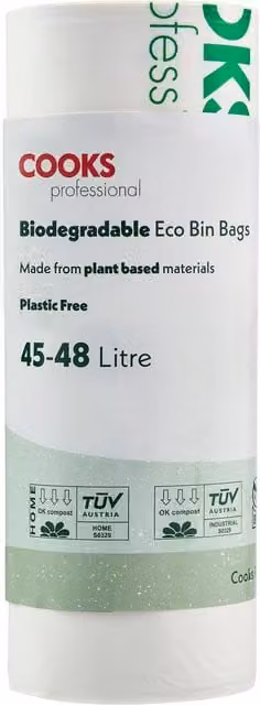 Cooks Professional Biodegradable Bin Bags, 45-48L, White, Pack of 50