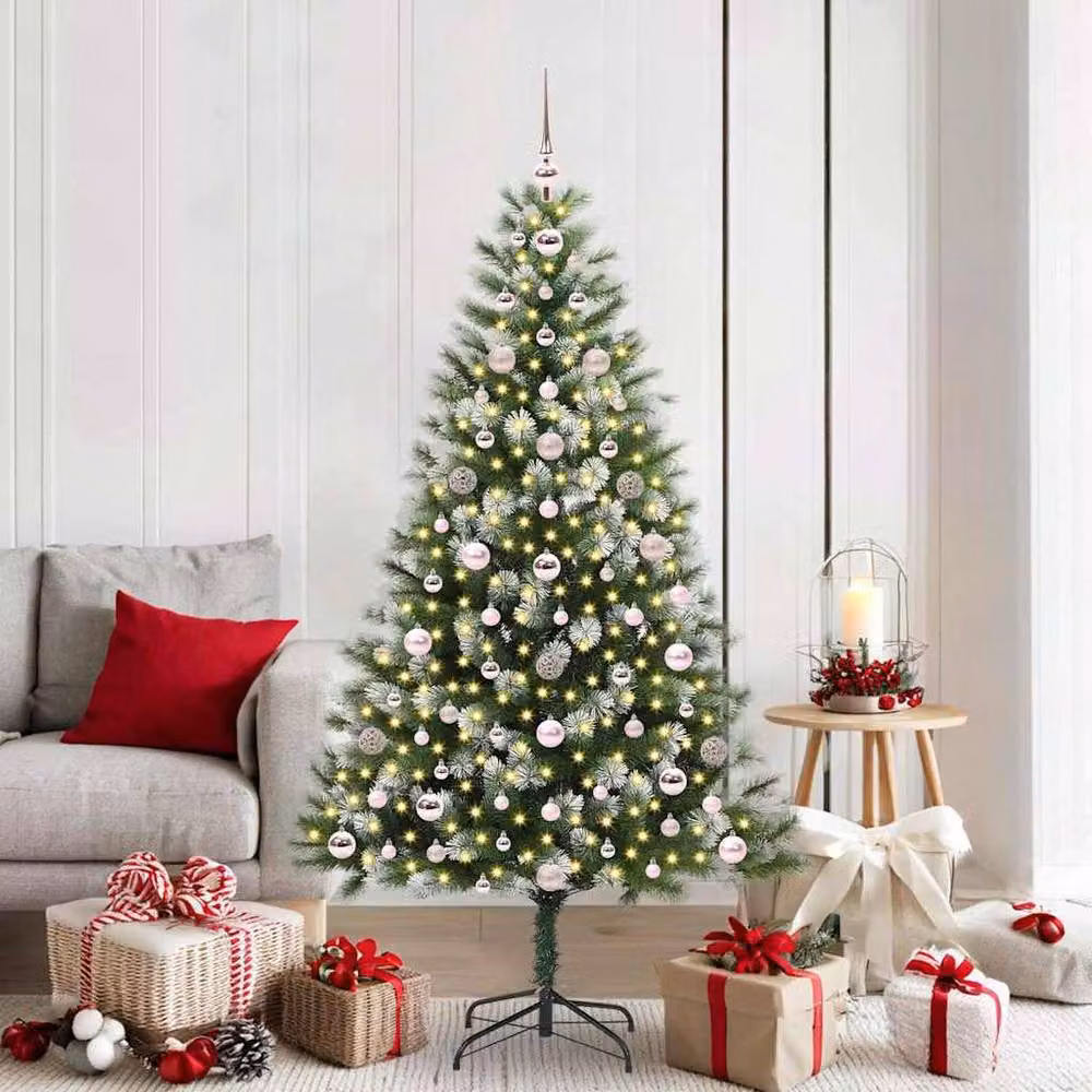 Berkfield Home Lush Artificial Hinged Christmas Tree with Flocked Snow in Green and White, Height: 180 cm – 2
