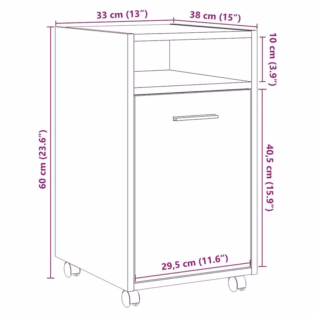 Berkfield Home Classic Freestanding Cabinet with Wheels in Artisan Oak Brown, W/D/H: 33 x 38 x 60 cm – 4