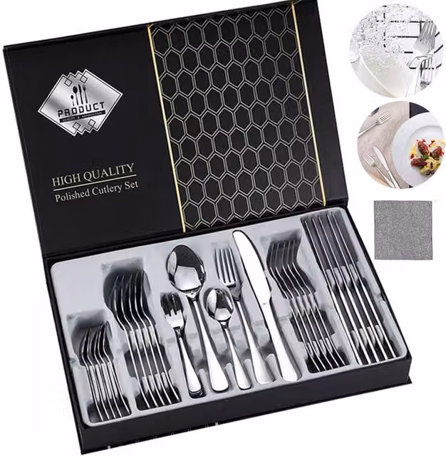 SPETLEK 30-Piece Stainless Steel Cutlery Dinner Set in Polished Silver