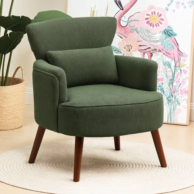 HOMCOM Modern Upholstered Tub Armchair in Green with Foam Padding and Armrests