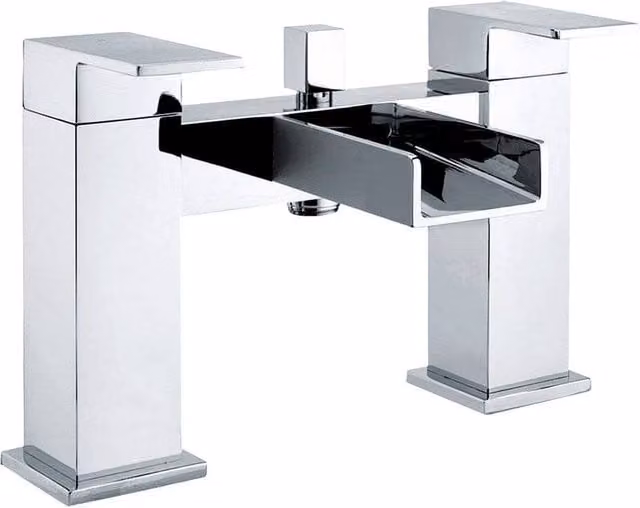 Balterley Deck Mounted Square Waterfall Spout Bath and Shower Mixer Tap, Chrome Silver
