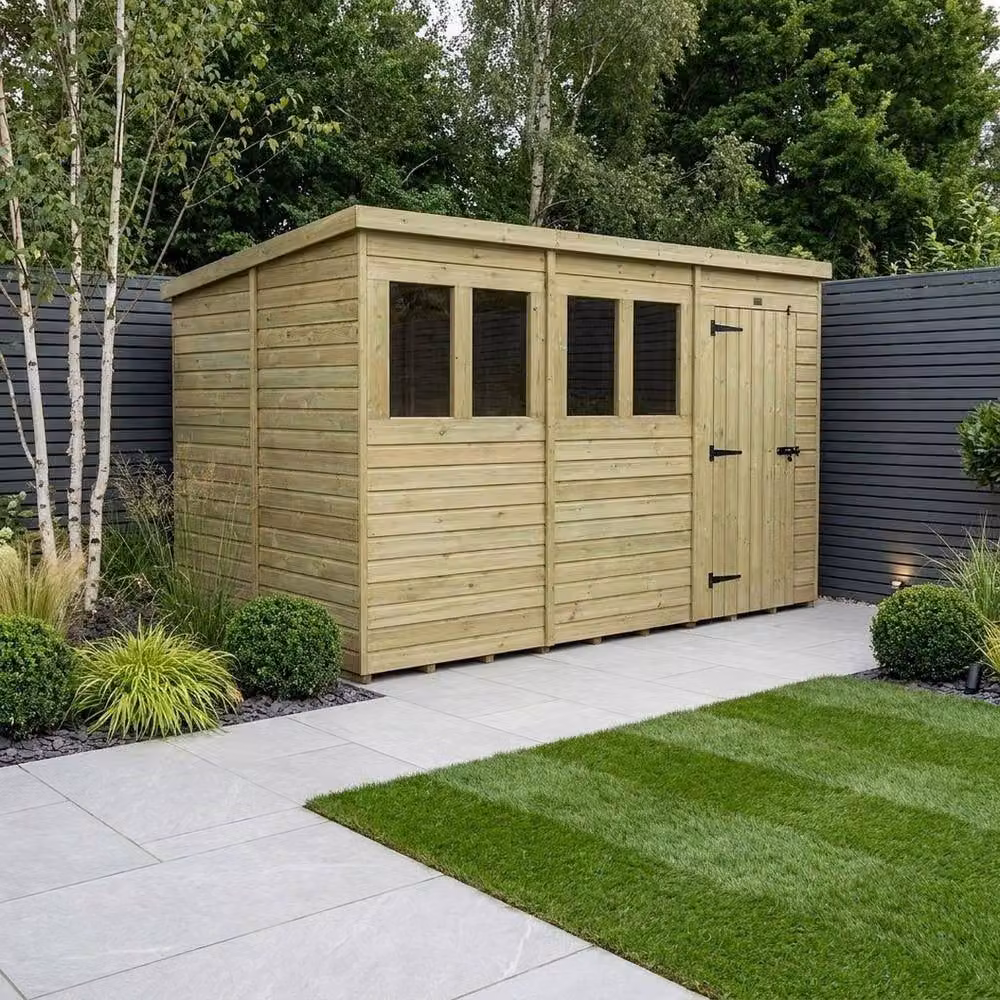 Buttercup Farm Brown Timber Pent Garden Shed with Single Door and Windows W/D/H: 365.76 x 304.8 x 210 cm – 2