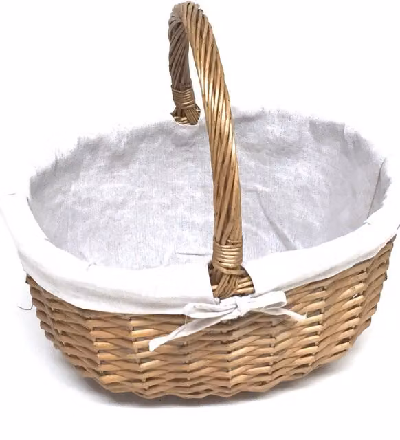 Topfurnishing Brown Oval Wicker Garden Trug Basket with Handle, Diameter: 22 cm