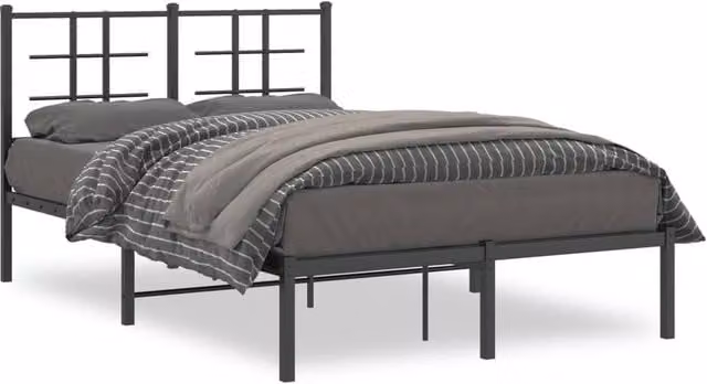 Berkfield Home Metal Bed Frame with Headboard in Black, W/D/H: 120 x 190 cm – 1