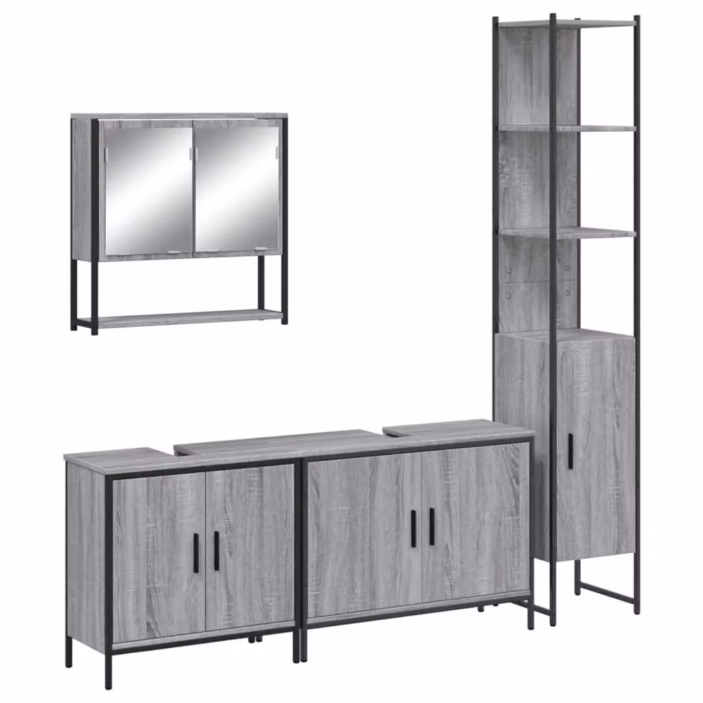 Berkfield Home 4 Piece Grey Bathroom Furniture Set with Mirror Cabinet and Vanity Unit
